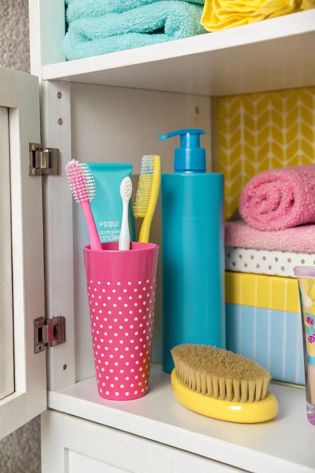 A pop of color enlivens your bathroom decor.