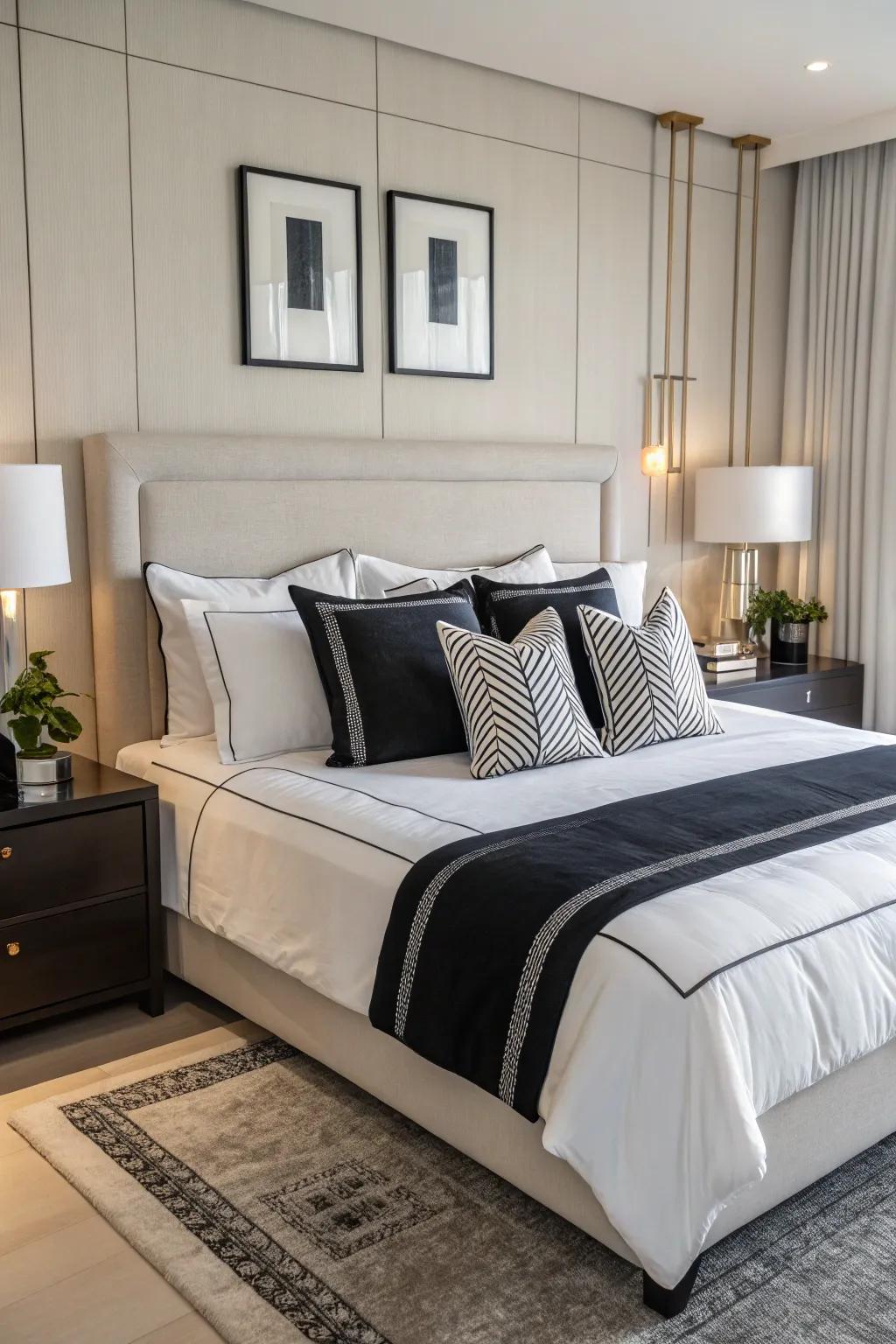 Monochrome pillows bring a touch of sophistication and unity.