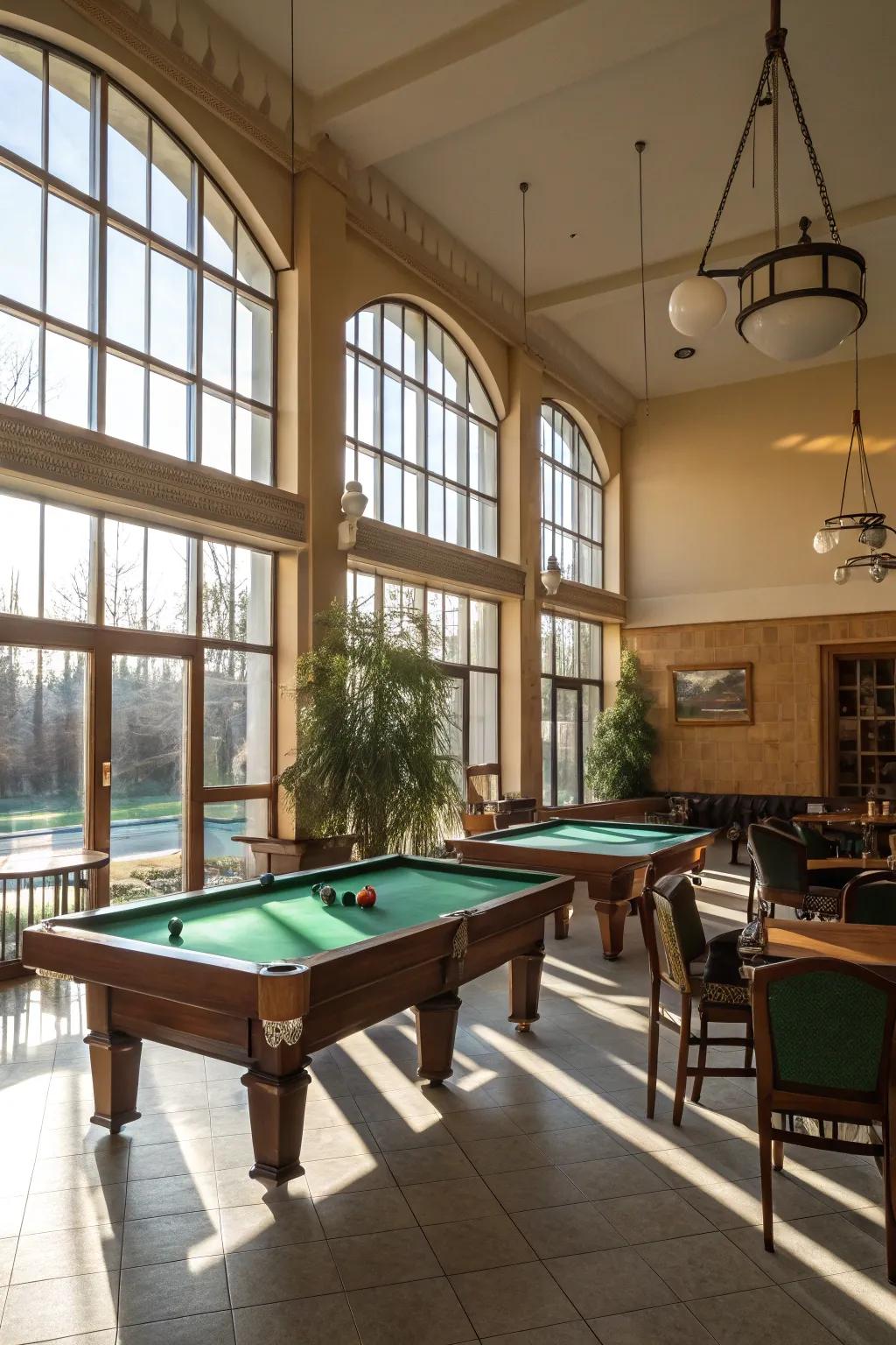 Natural light brightens and enhances your billiard space.