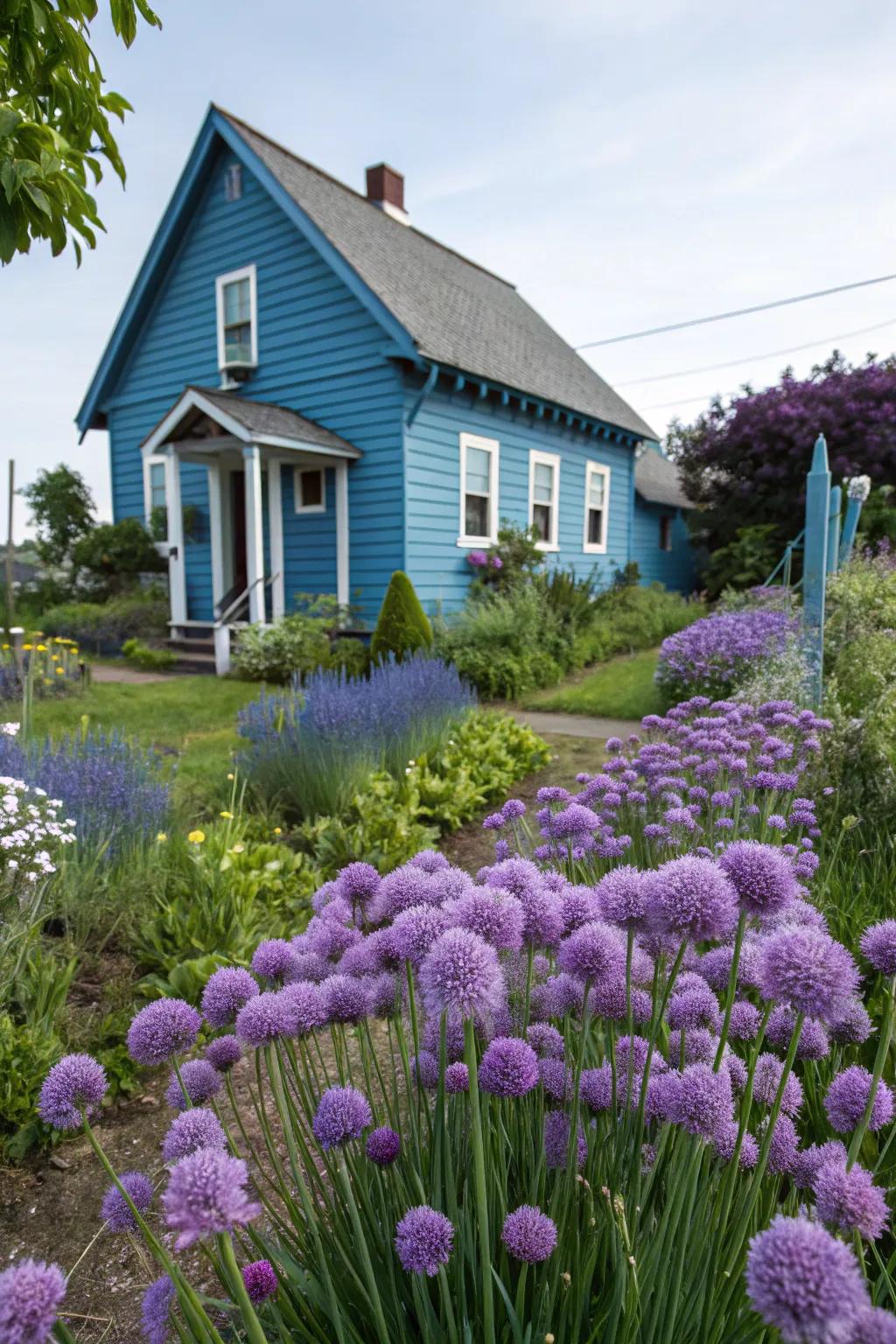 Purple perennials add depth and whimsy.