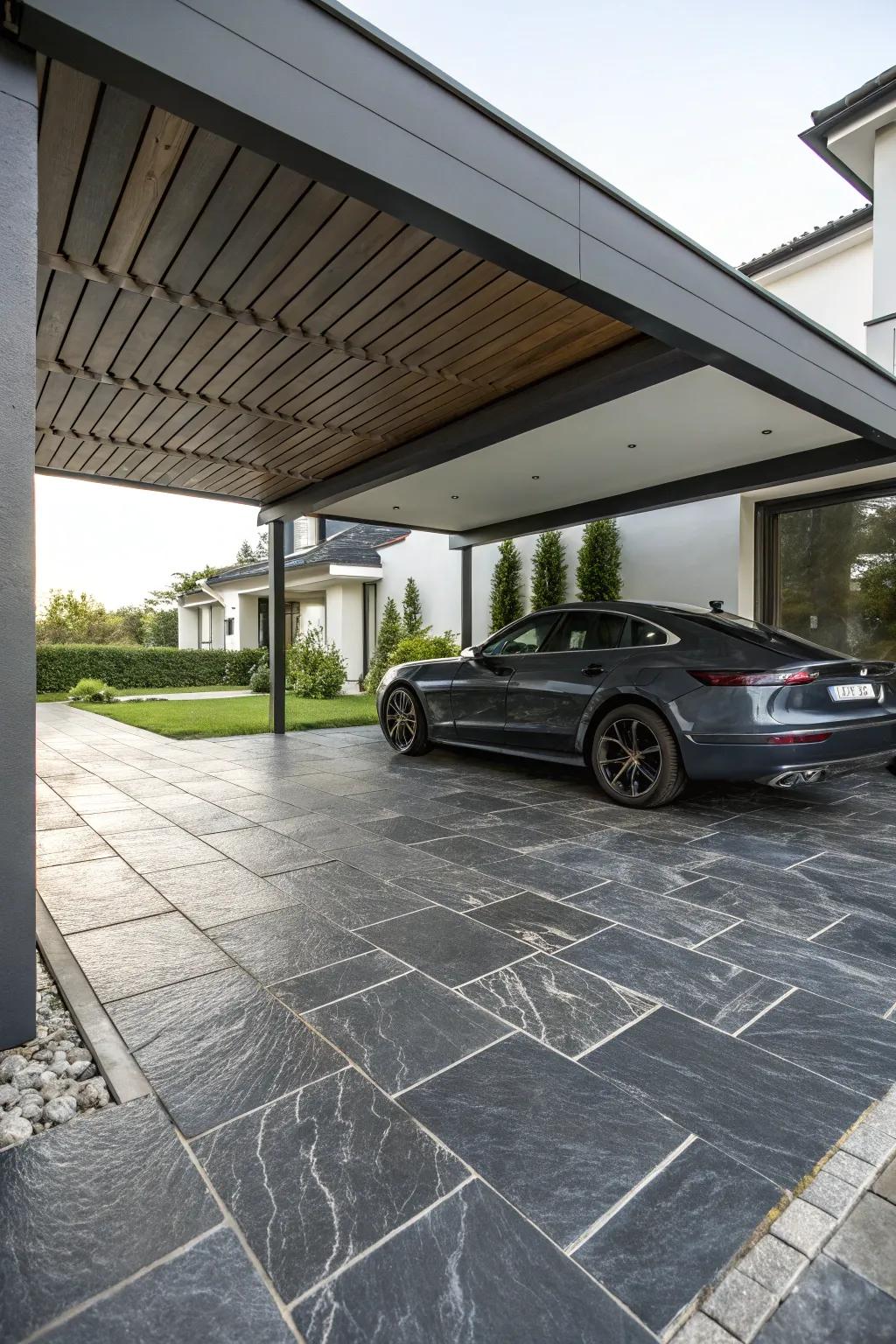 Slate tiles provide a luxurious finish for your carport.