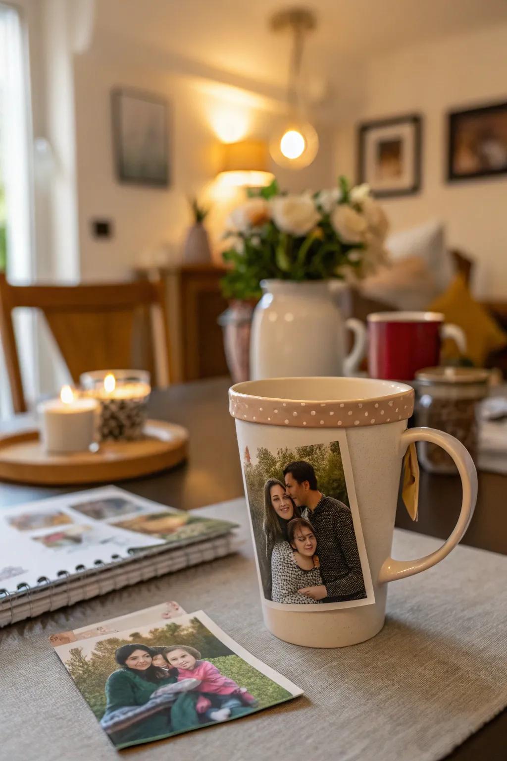 Cherish special moments with coffee cups featuring personalized photos.