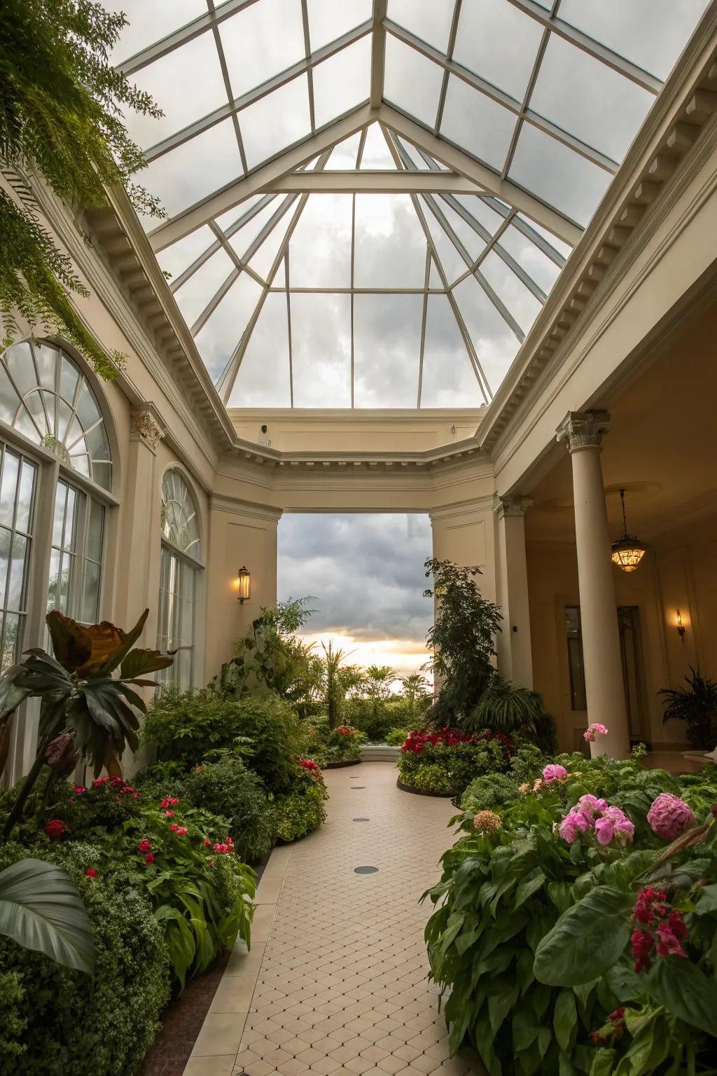 A stunning skylight in a conservatory for sky views.