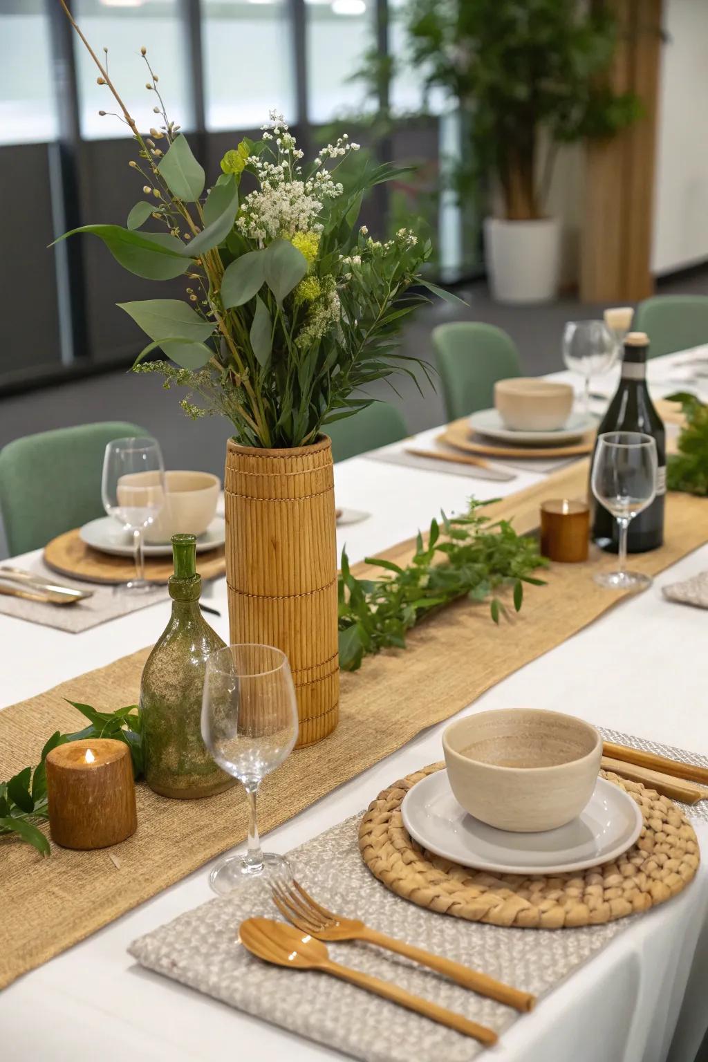 Sustainable choices with eco-friendly centerpiece materials.