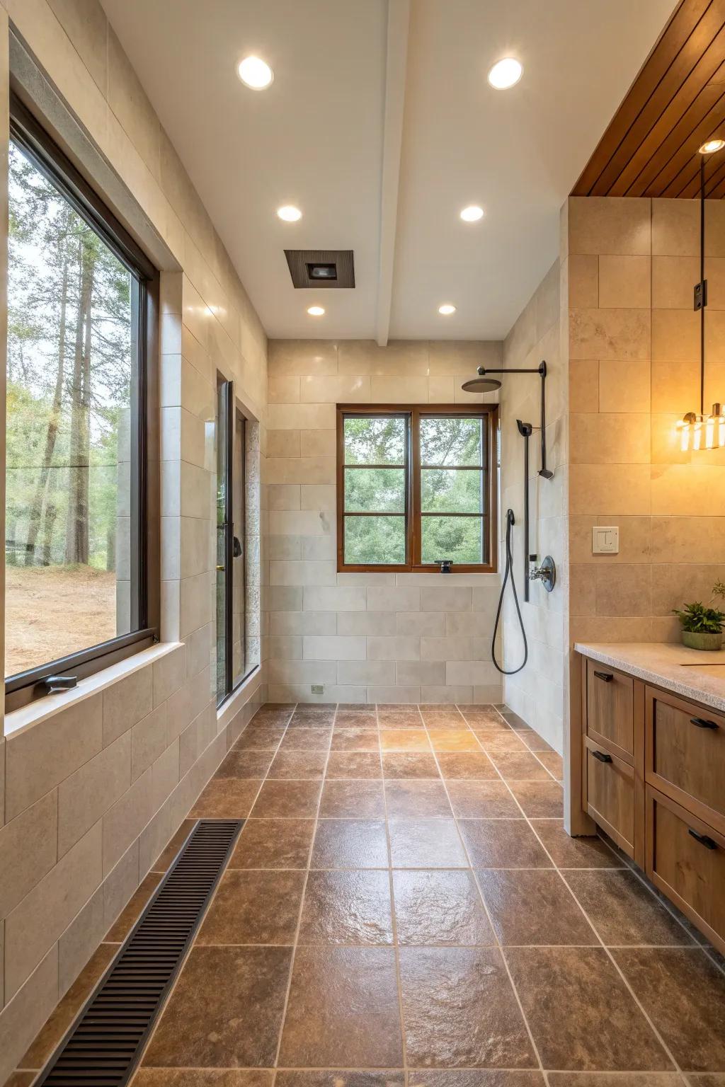 Heated floors add a touch of comfort and luxury to this bathroom.