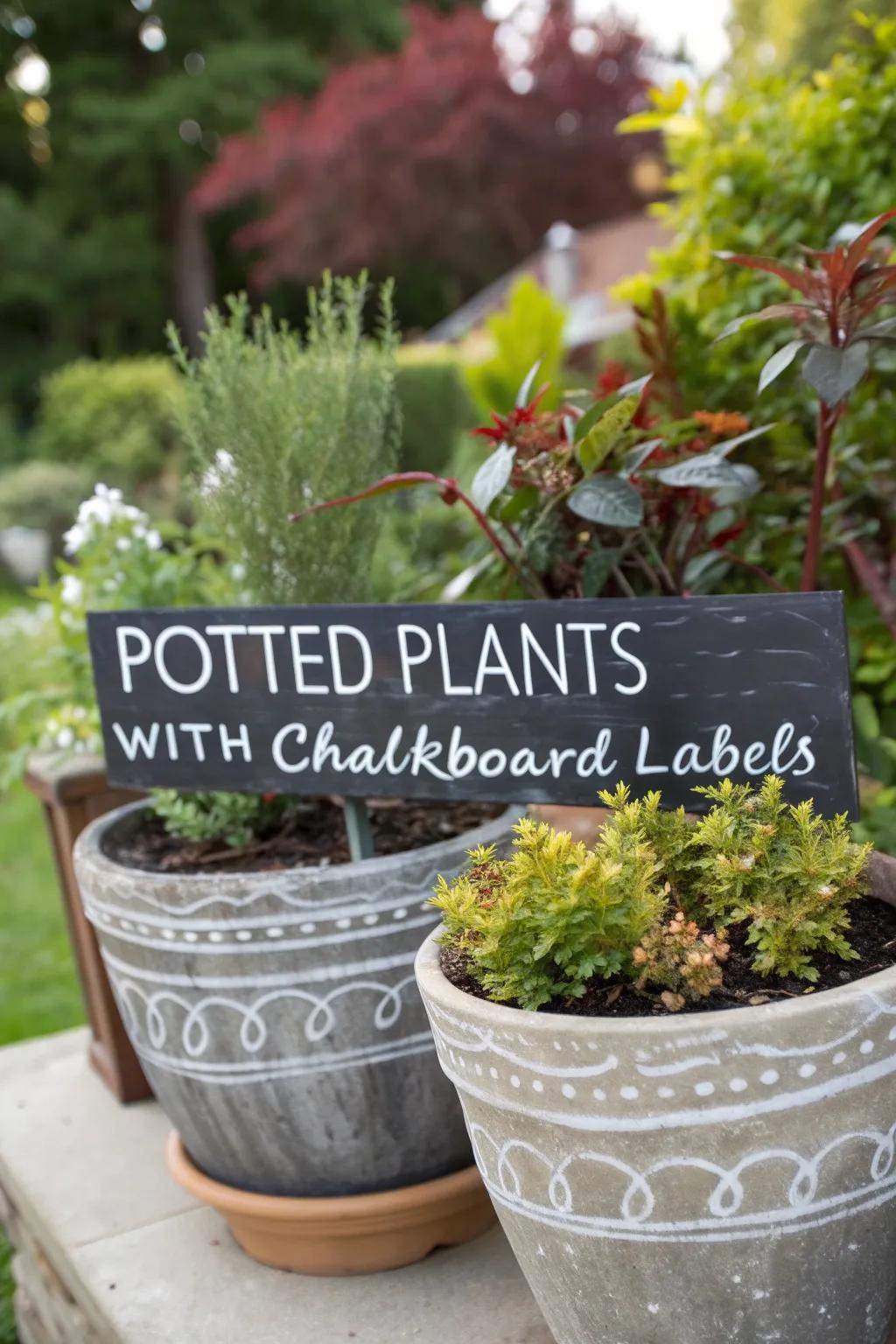 Chalkboard plant pots adding a creative flair to indoor gardening.