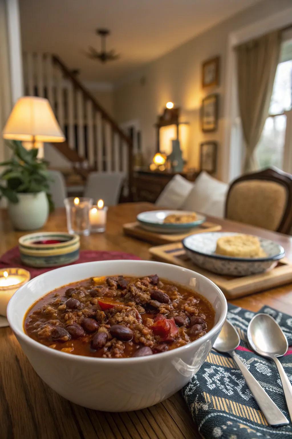 Hearty chili provides warmth and comfort for dinner.