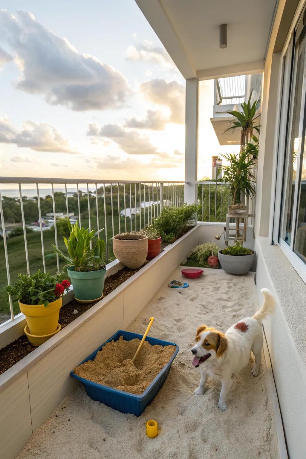 A DIY sandpit offers digging fun for curious dogs.