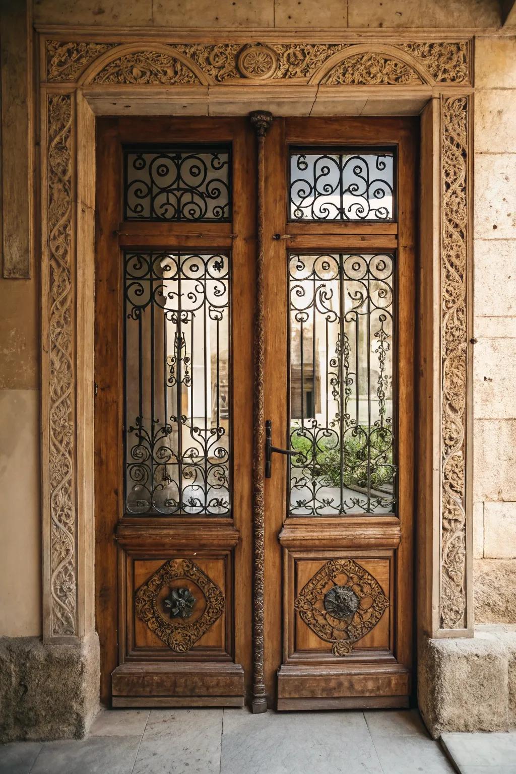 Decorative grilles bring charm and privacy to door windows.