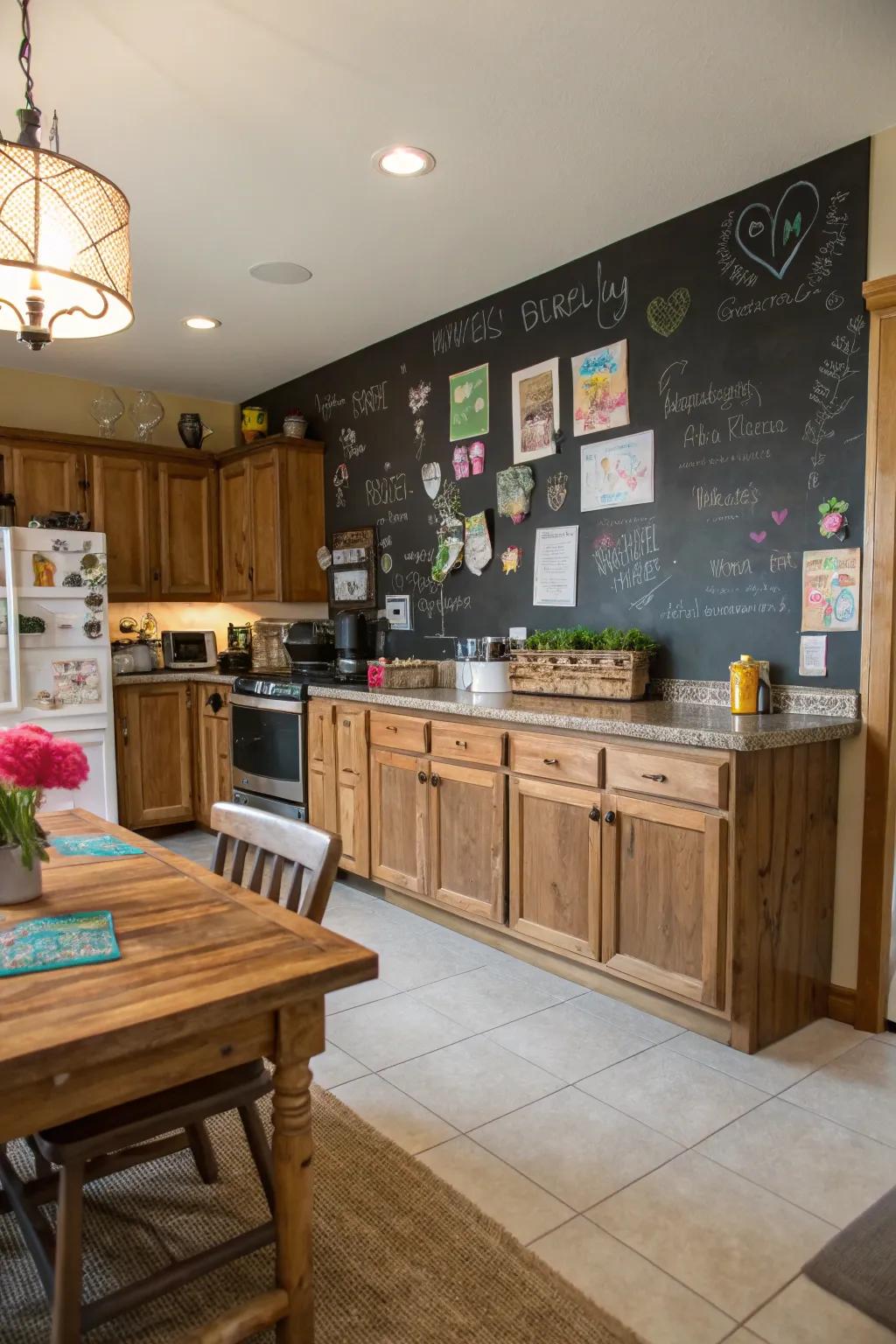 Chalkboard walls encourage creativity and interaction.