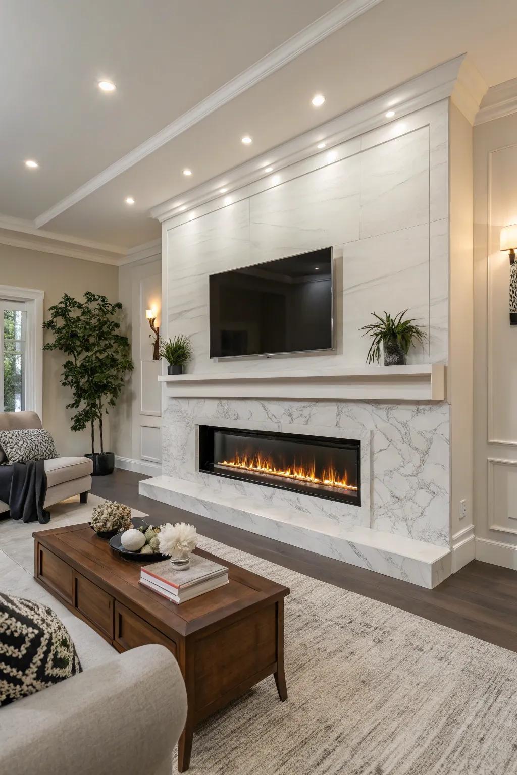 A recessed fireplace for a sleek, modern look.