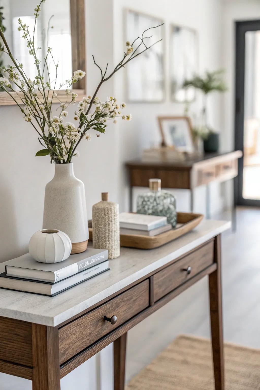 A minimalist approach provides a serene and polished entryway.