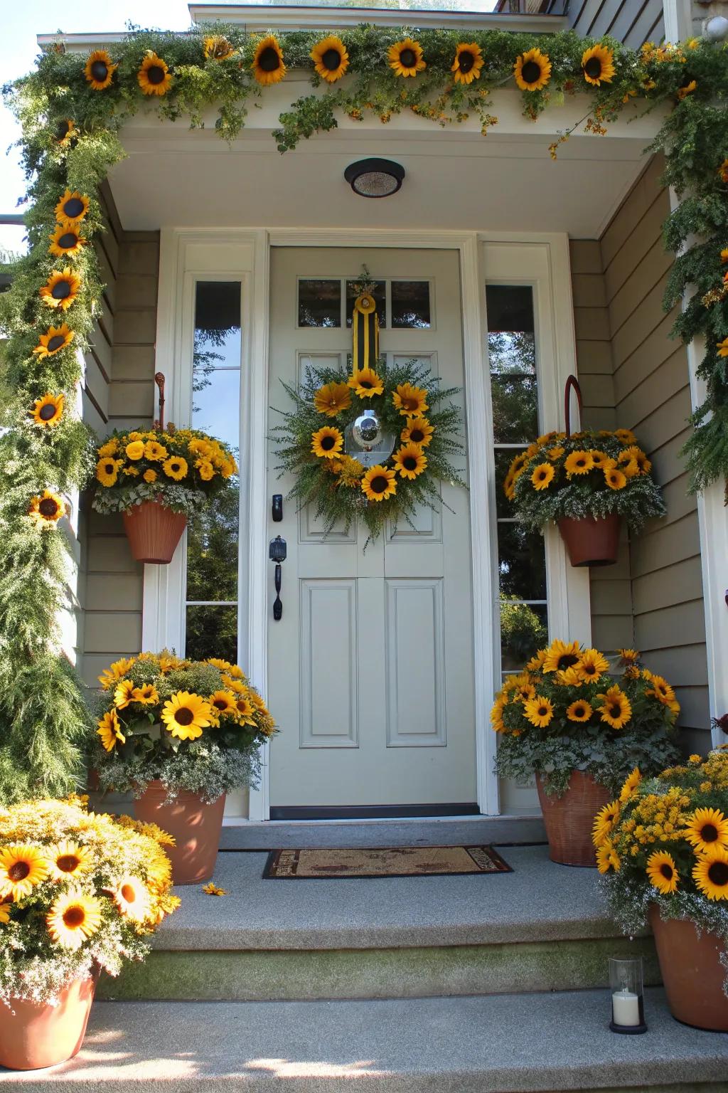 Sunflowers bring a burst of warmth and color to the fall decor.