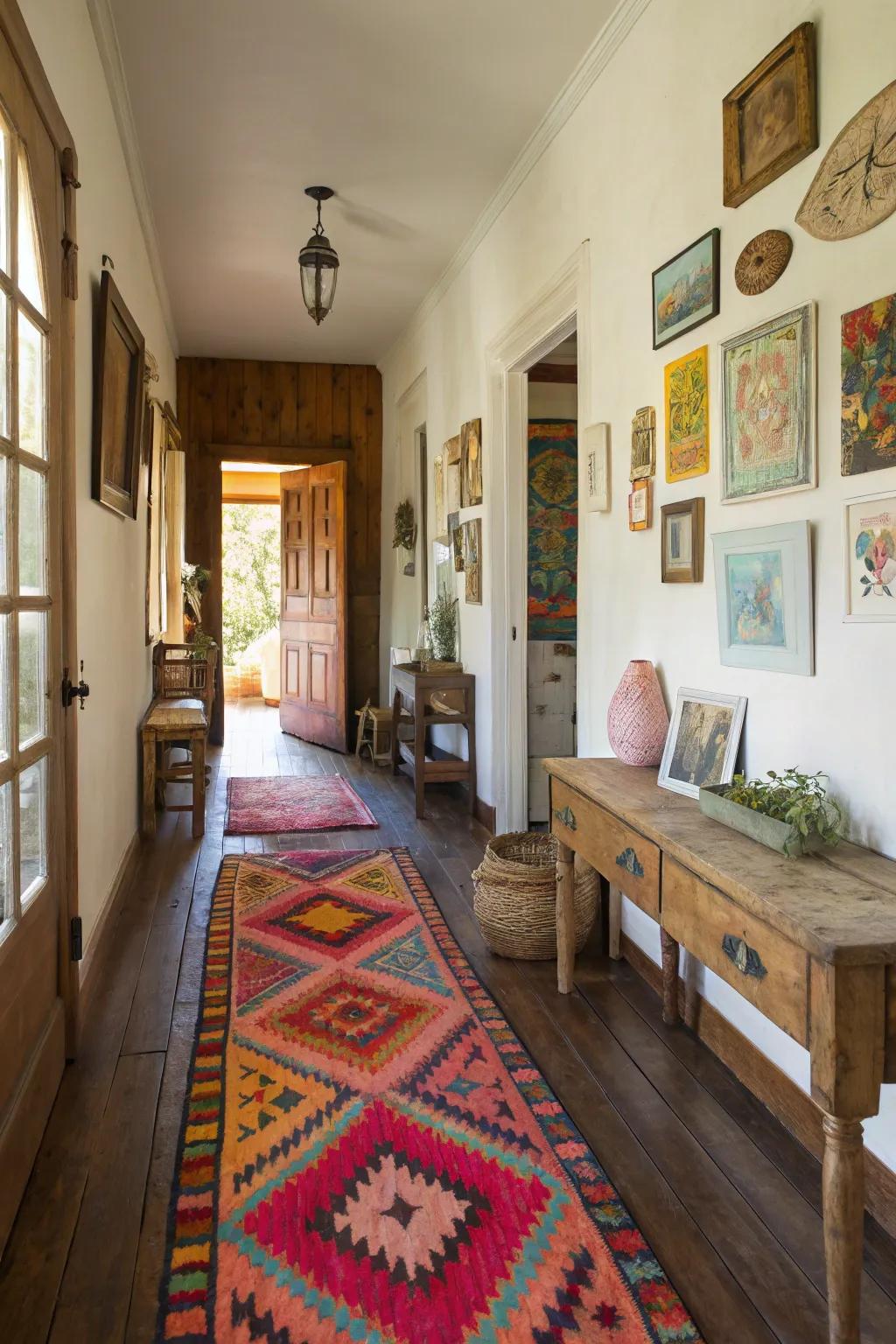 Vibrant rugs add energy and excitement to farmhouse spaces.