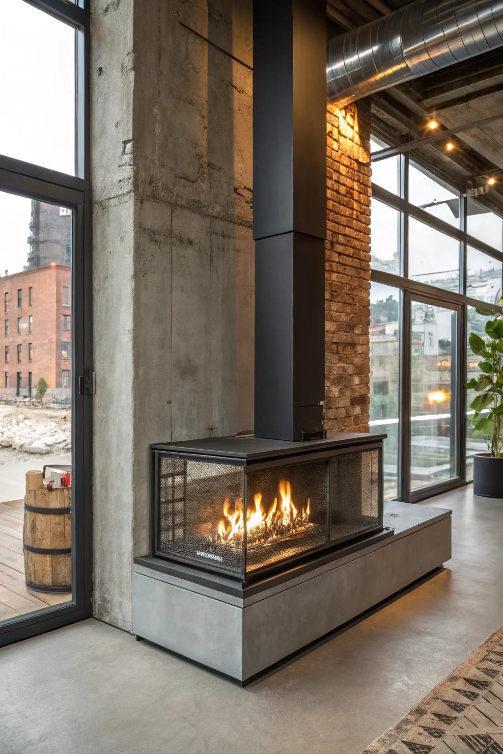 Embrace an urban vibe with an industrial chic fireplace design.