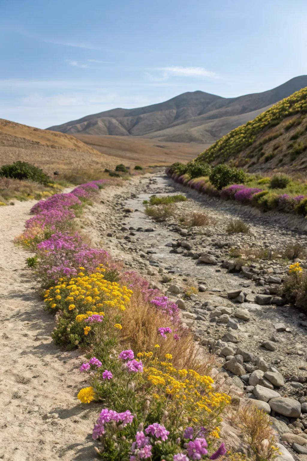 Seasonal blooms add color and change with the seasons around your creek bed.