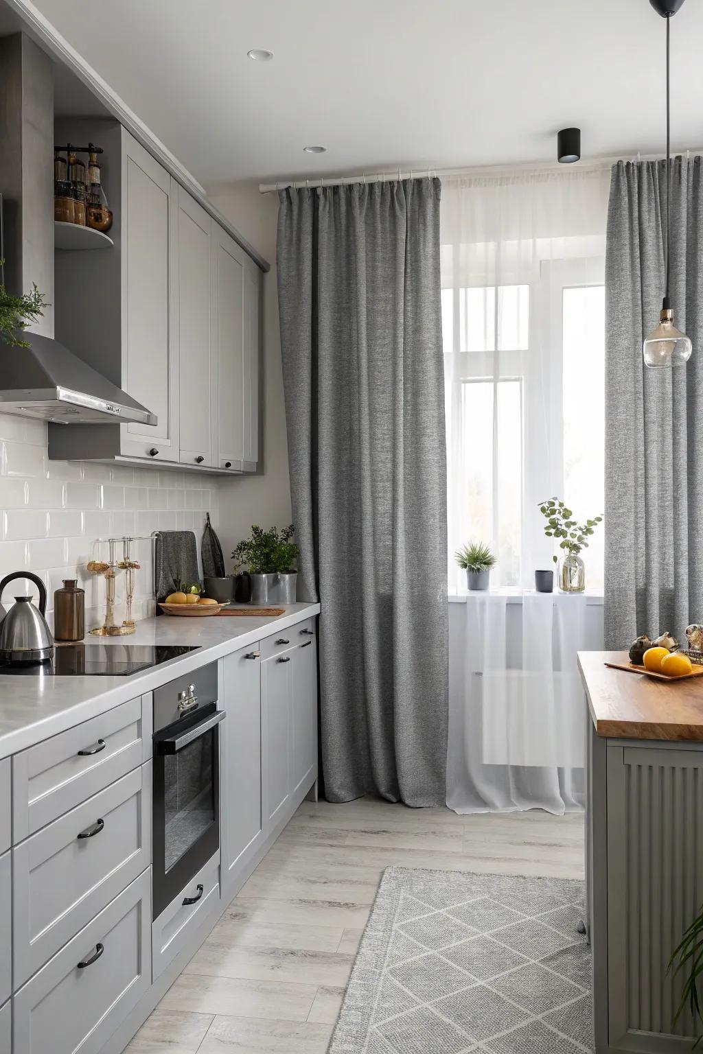 Monochrome magic with shades of gray for a cohesive kitchen look.