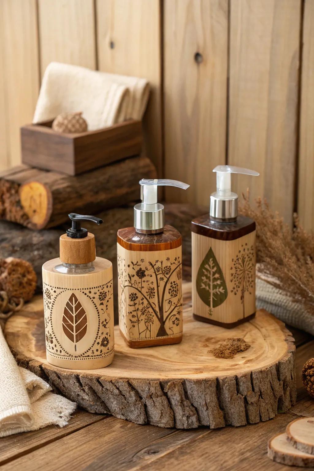 Organic hand soaps in rustic packaging for a natural touch.