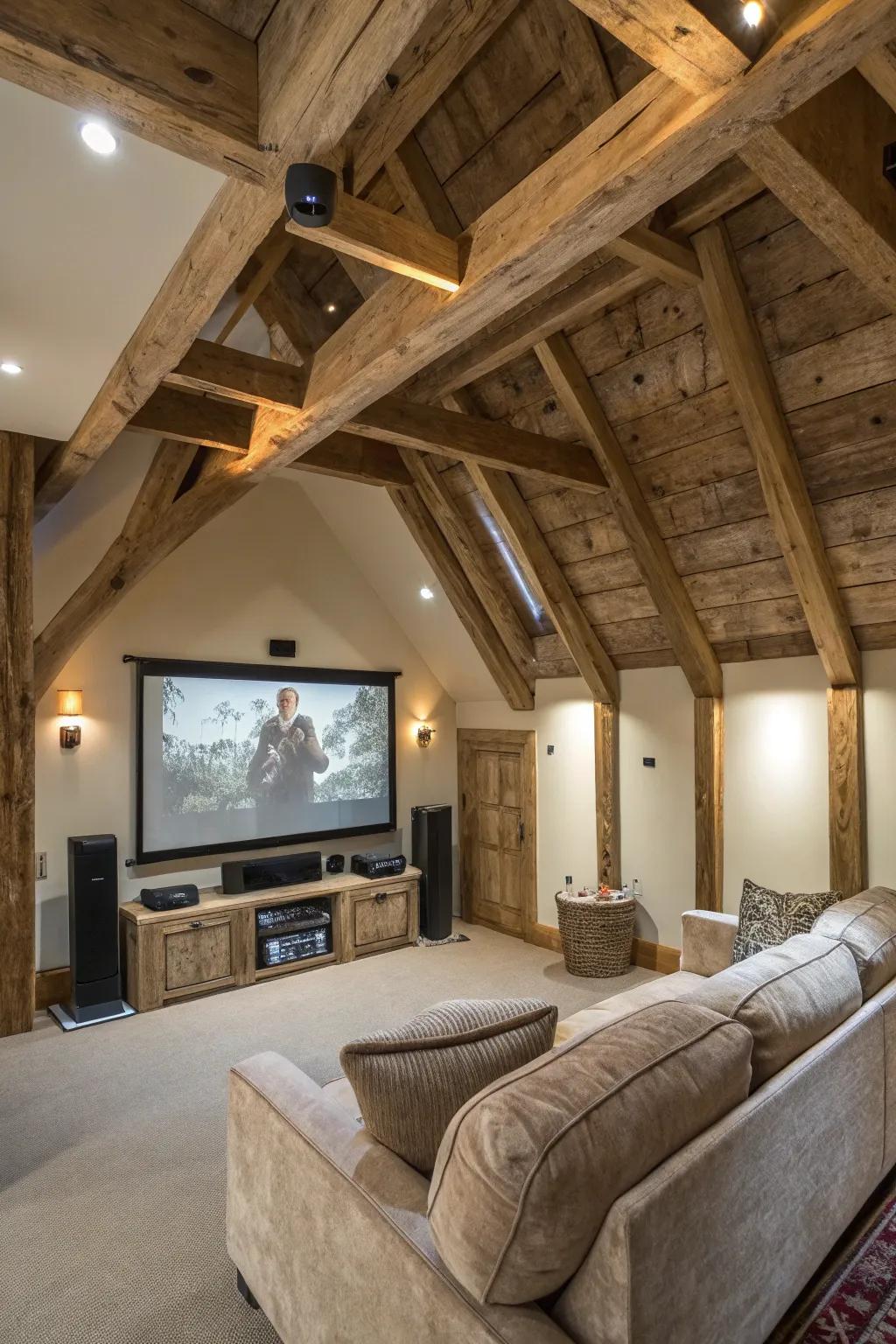 Warm up your space with natural wood beams.