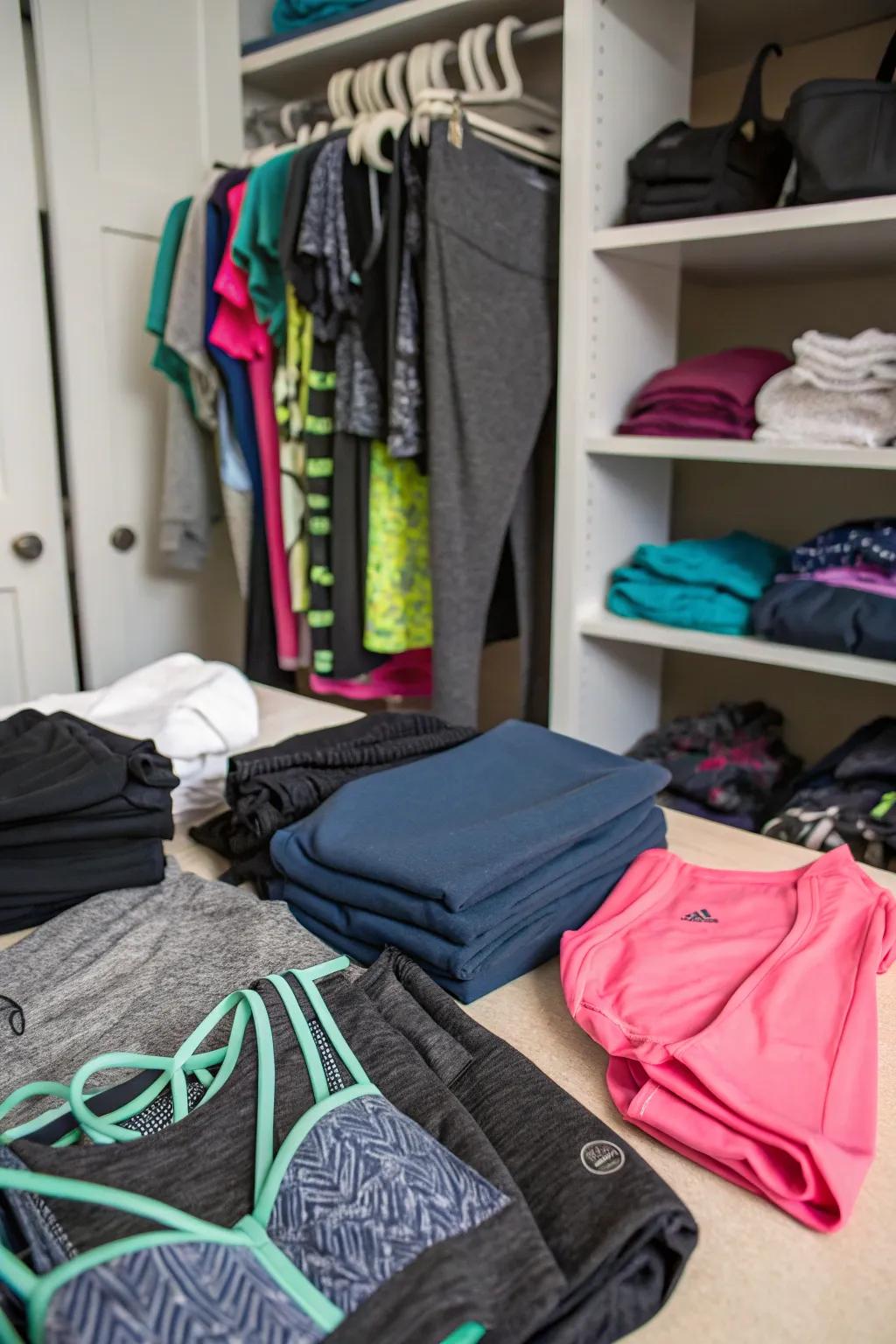 Purge unwanted items before organizing your workout gear.