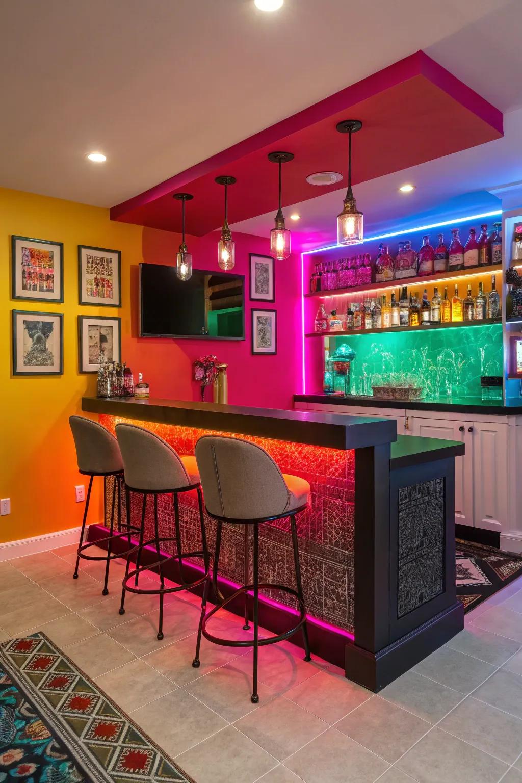 Bold colors make your bar a lively focal point.