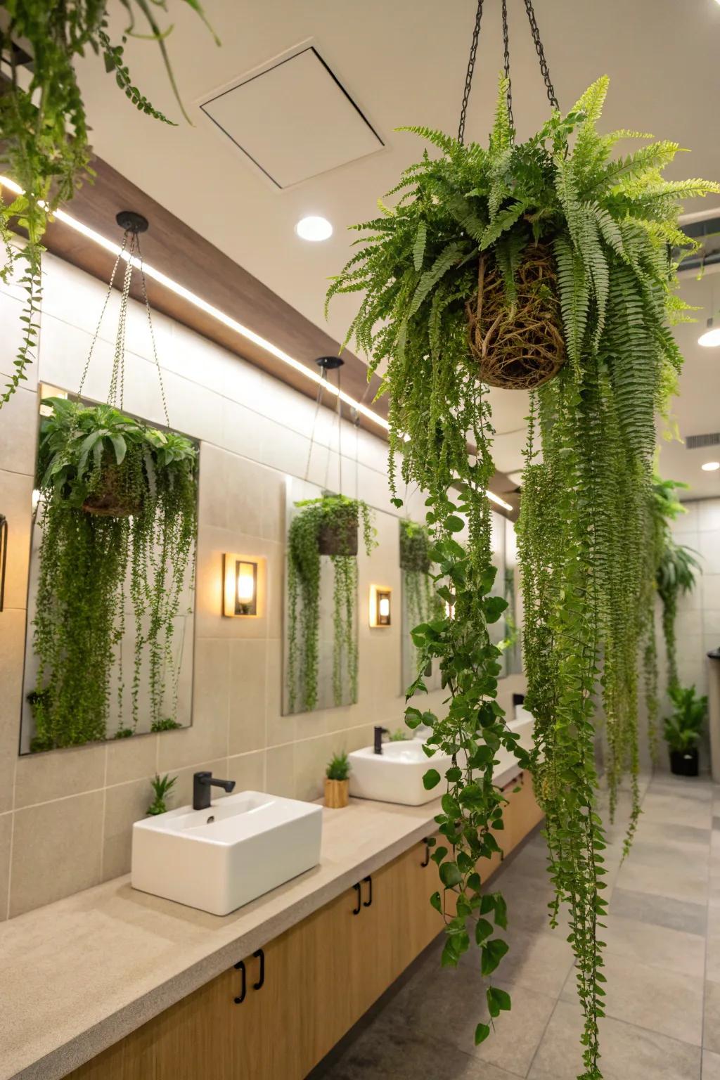 Create a tropical oasis with a hanging bathroom garden.