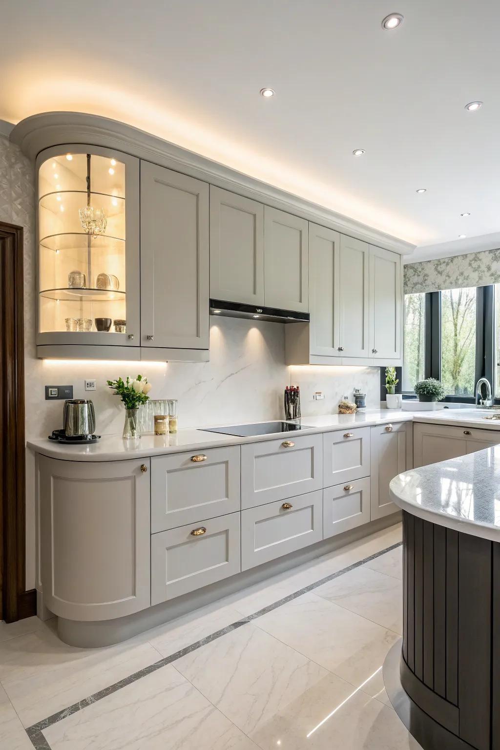 Curved cabinetry offers a contemporary aesthetic and space efficiency.