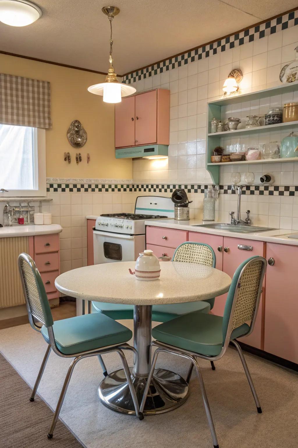 Retro elements bring nostalgic charm to your kitchen.