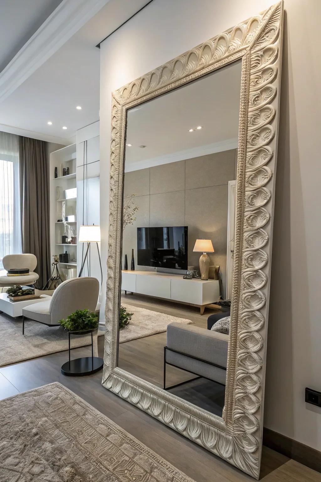 A sculptural frame turns a mirror into a work of art.