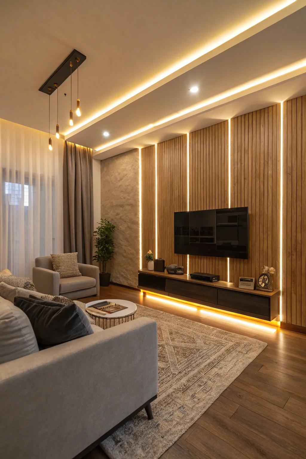 Feature walls that stand out with LED accents.