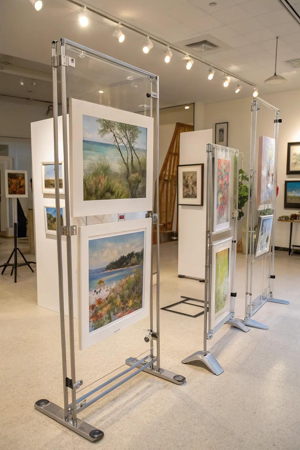 Poly-methylmethacrylate frames let artwork take center stage.