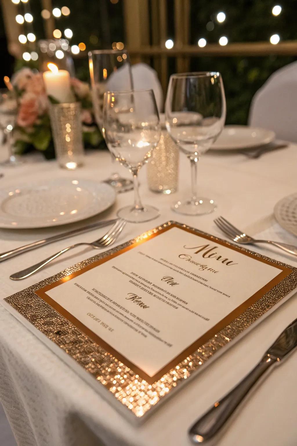 Metallic accents add a glamorous touch to your menu.