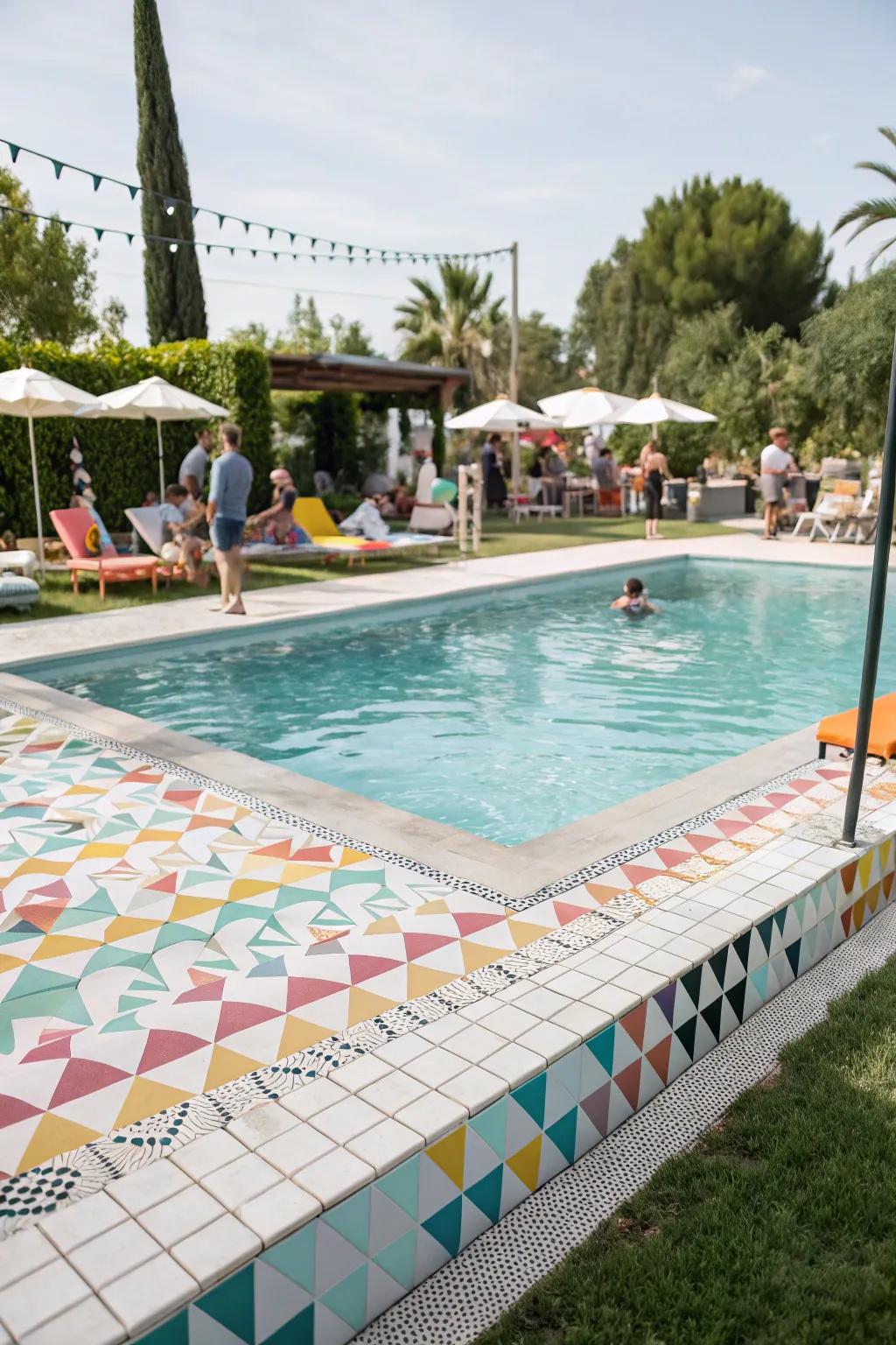 Playful patterns add a fun and vibrant touch to pool designs.