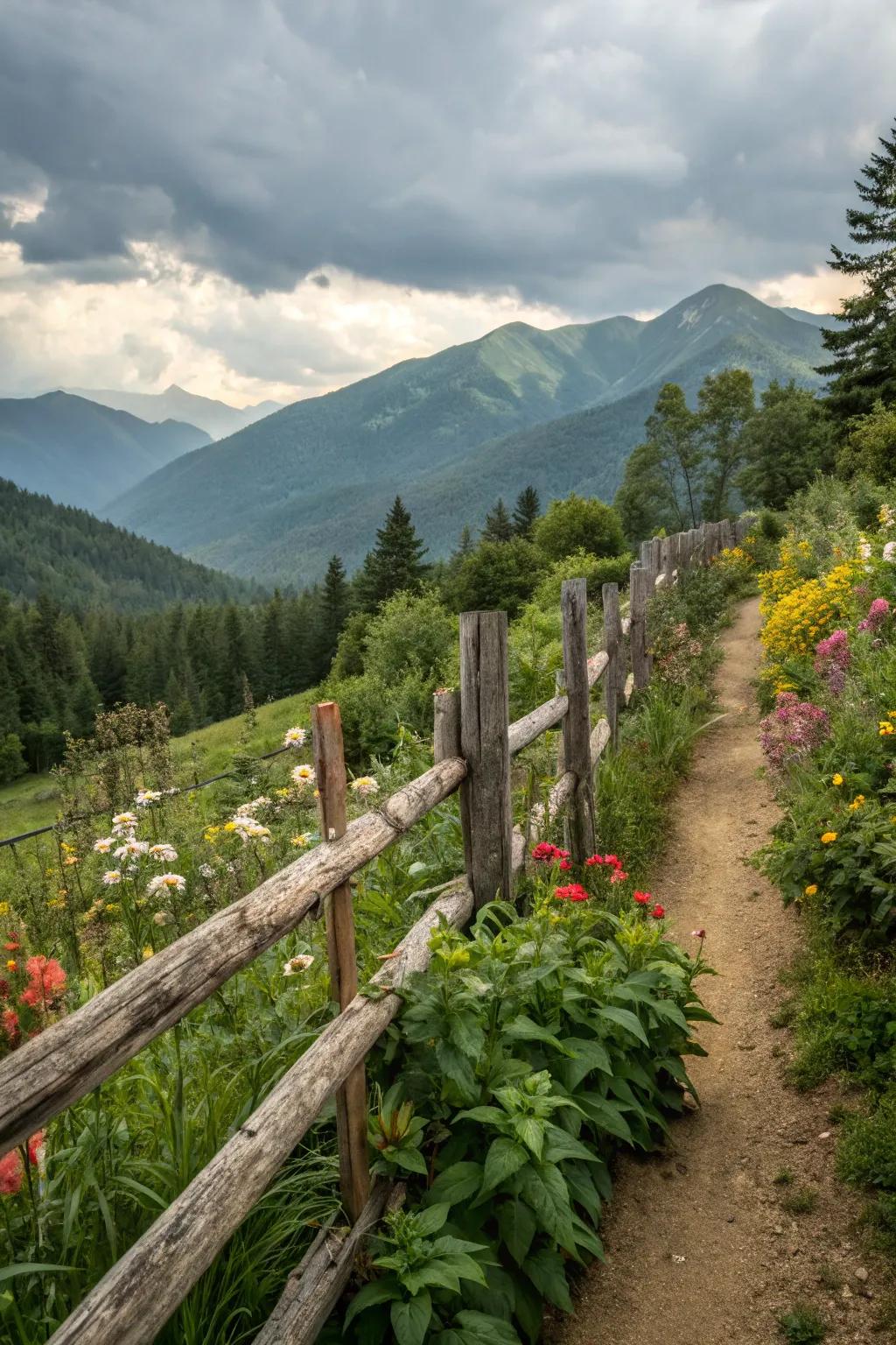 Rustic fencing providing charm and structure to the garden.