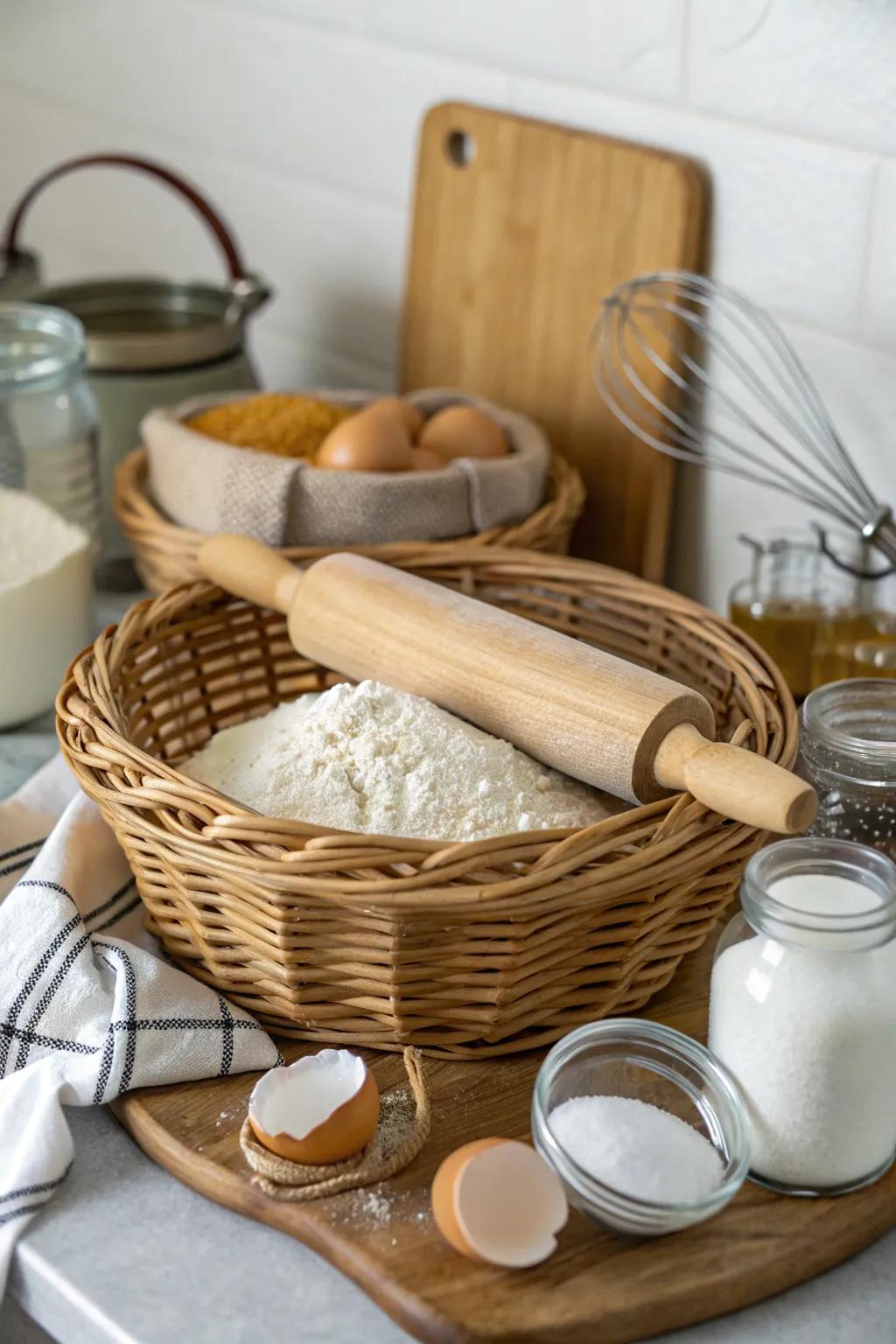 A baking day basket keeps all essentials at the ready.