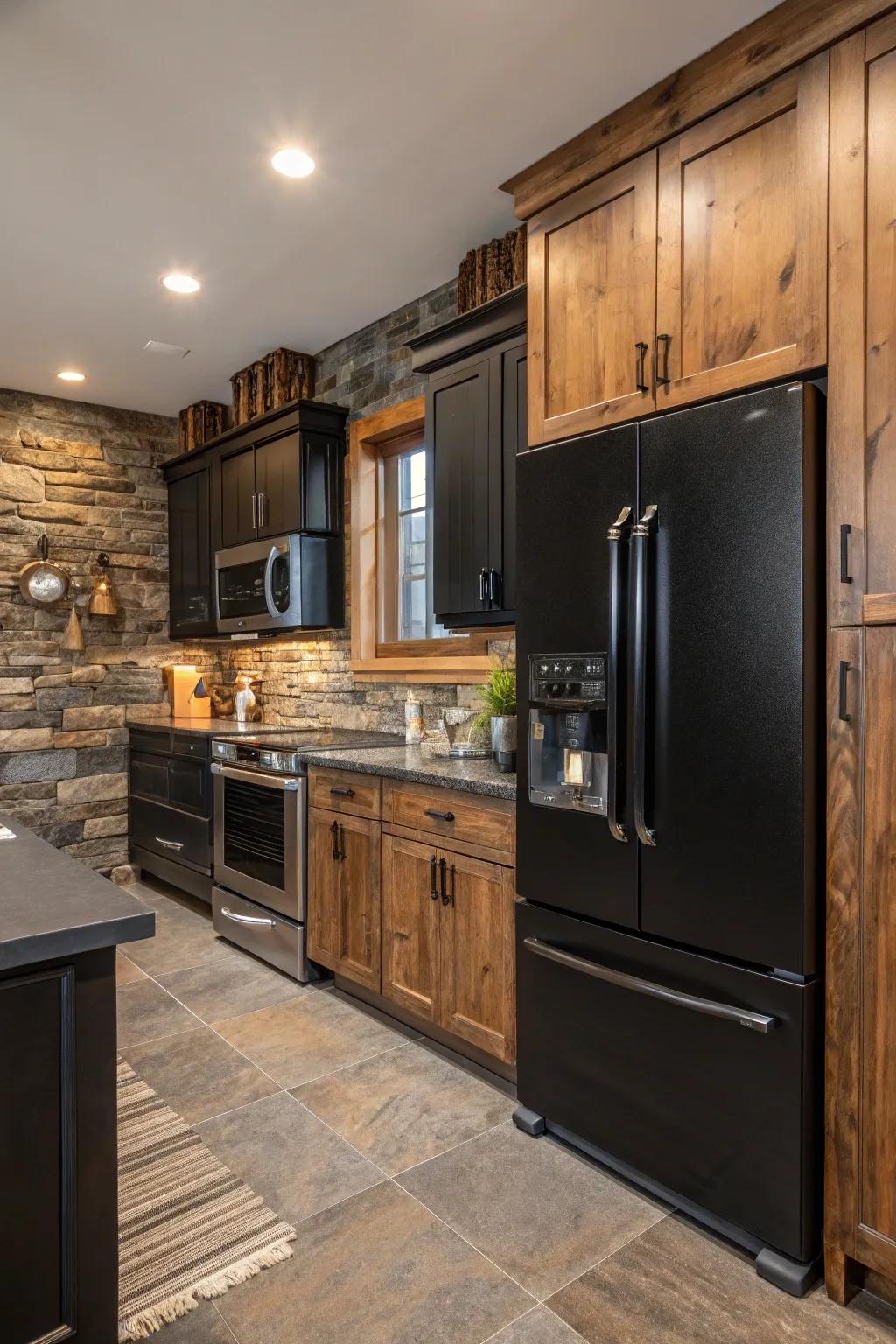 Diverse materials create a rich and inviting kitchen.