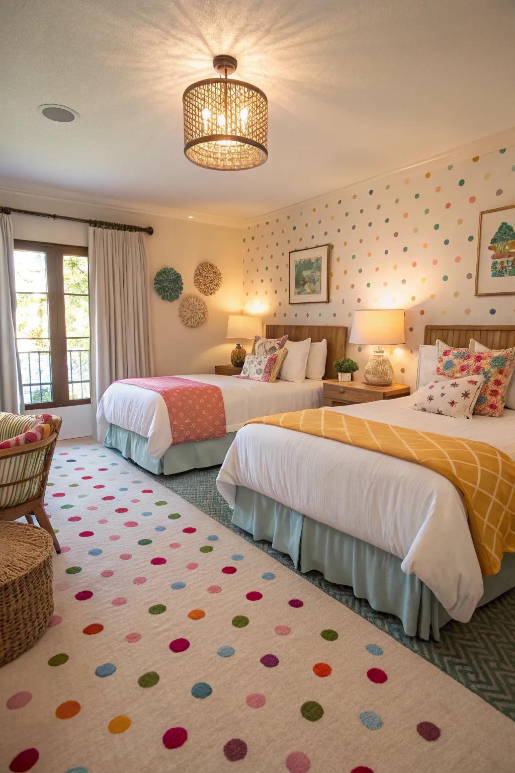 Soft-toned circles fashion a playful and cheerful ambiance.