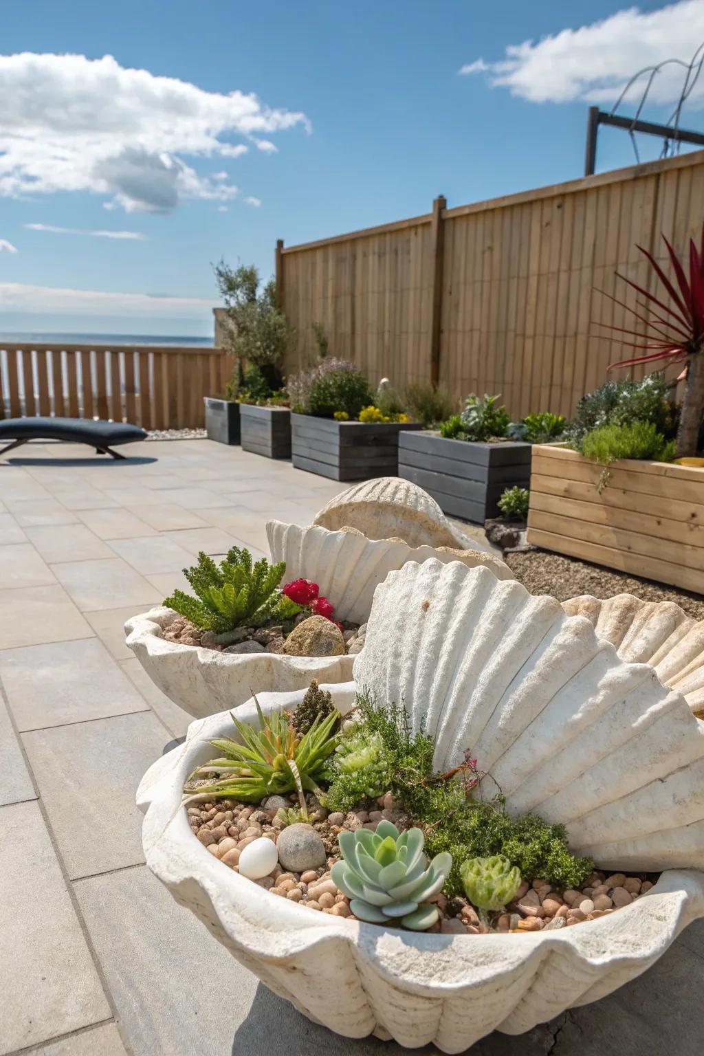 Transport the beach home with coastal shell containers.