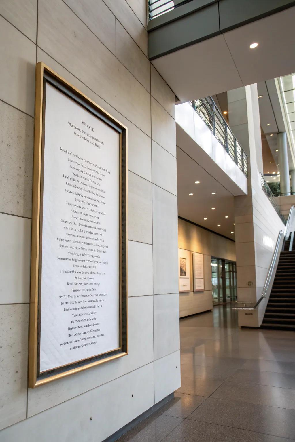 Floating frames give a contemporary edge to poem displays.