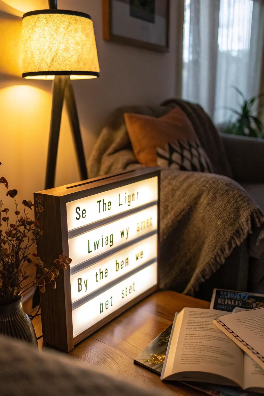 An illuminated poetry box brings warmth and inspiration to your space.