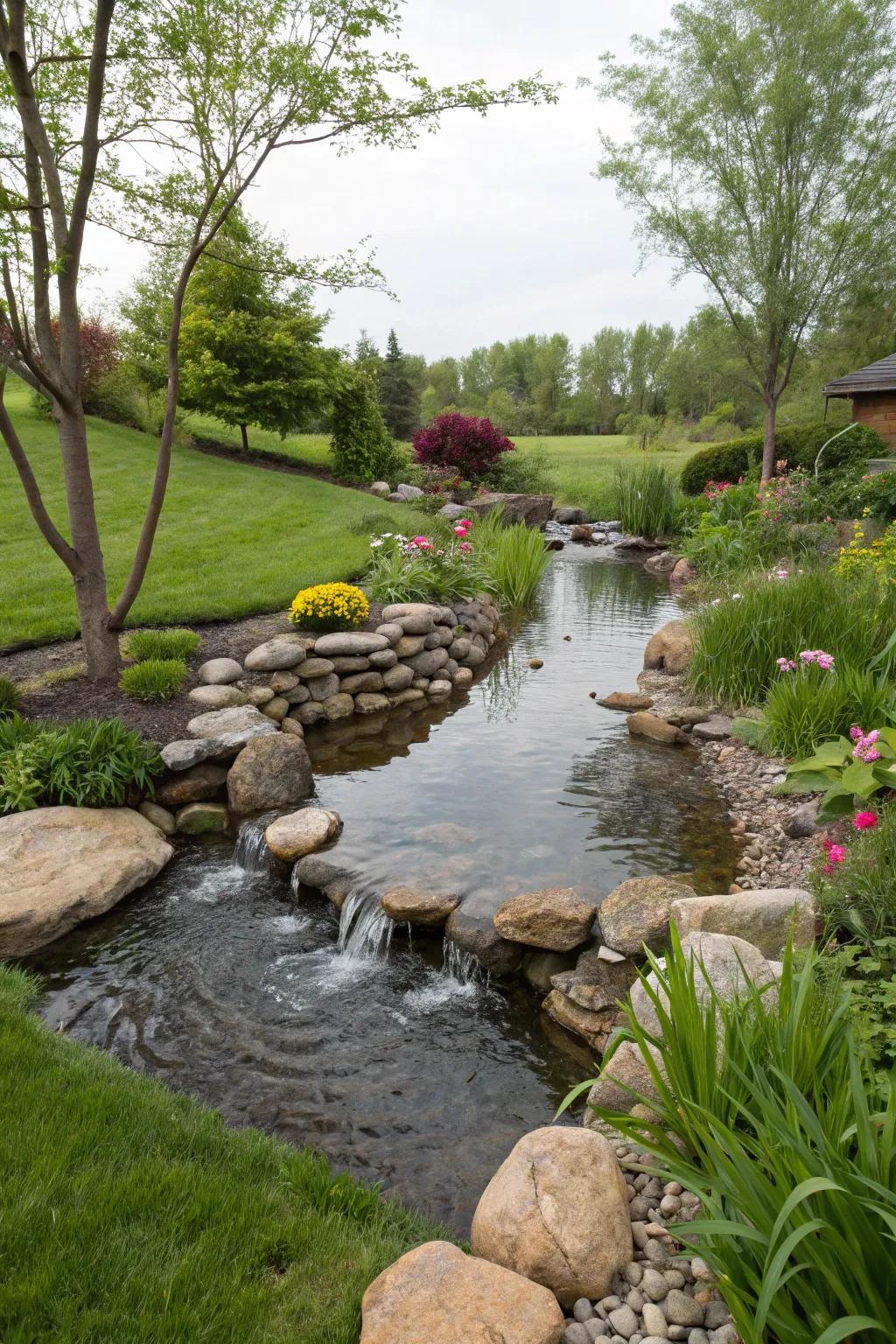 Split streams add intrigue and complexity to your garden layout.