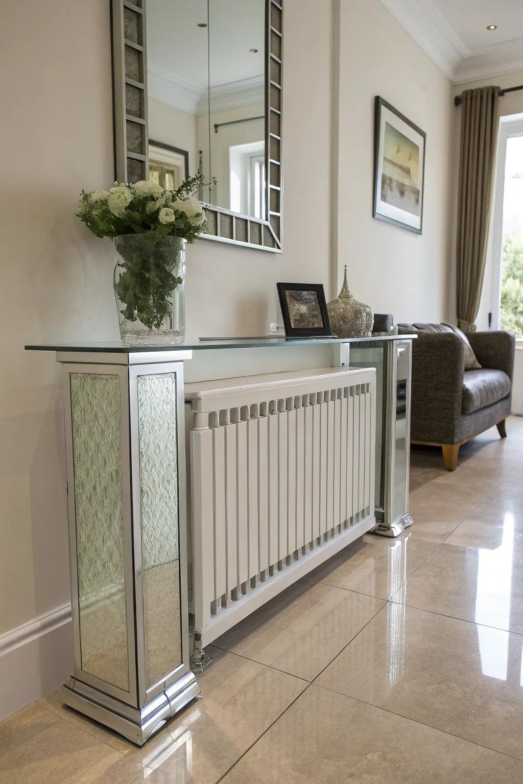 A glass-topped radiator cover enhances modern elegance.