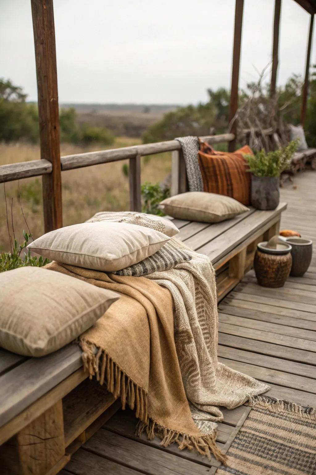 Natural weaves introduce softness and a country touch to this veranda.