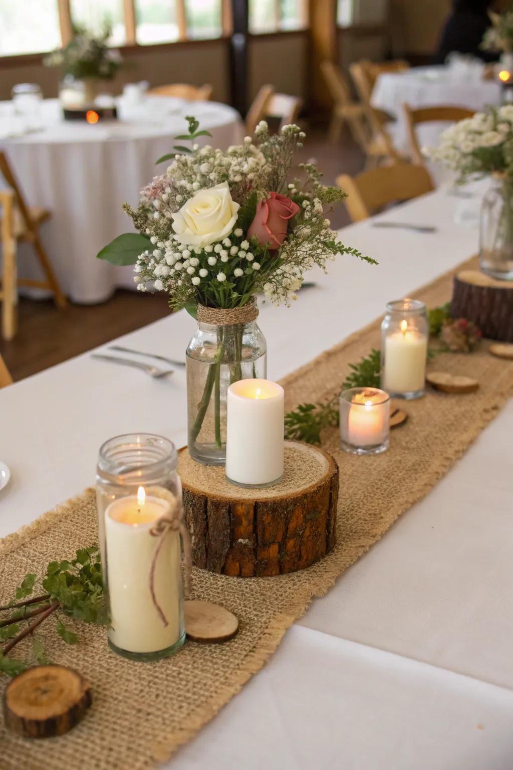 Sackcloth accents grounding the countryside theme