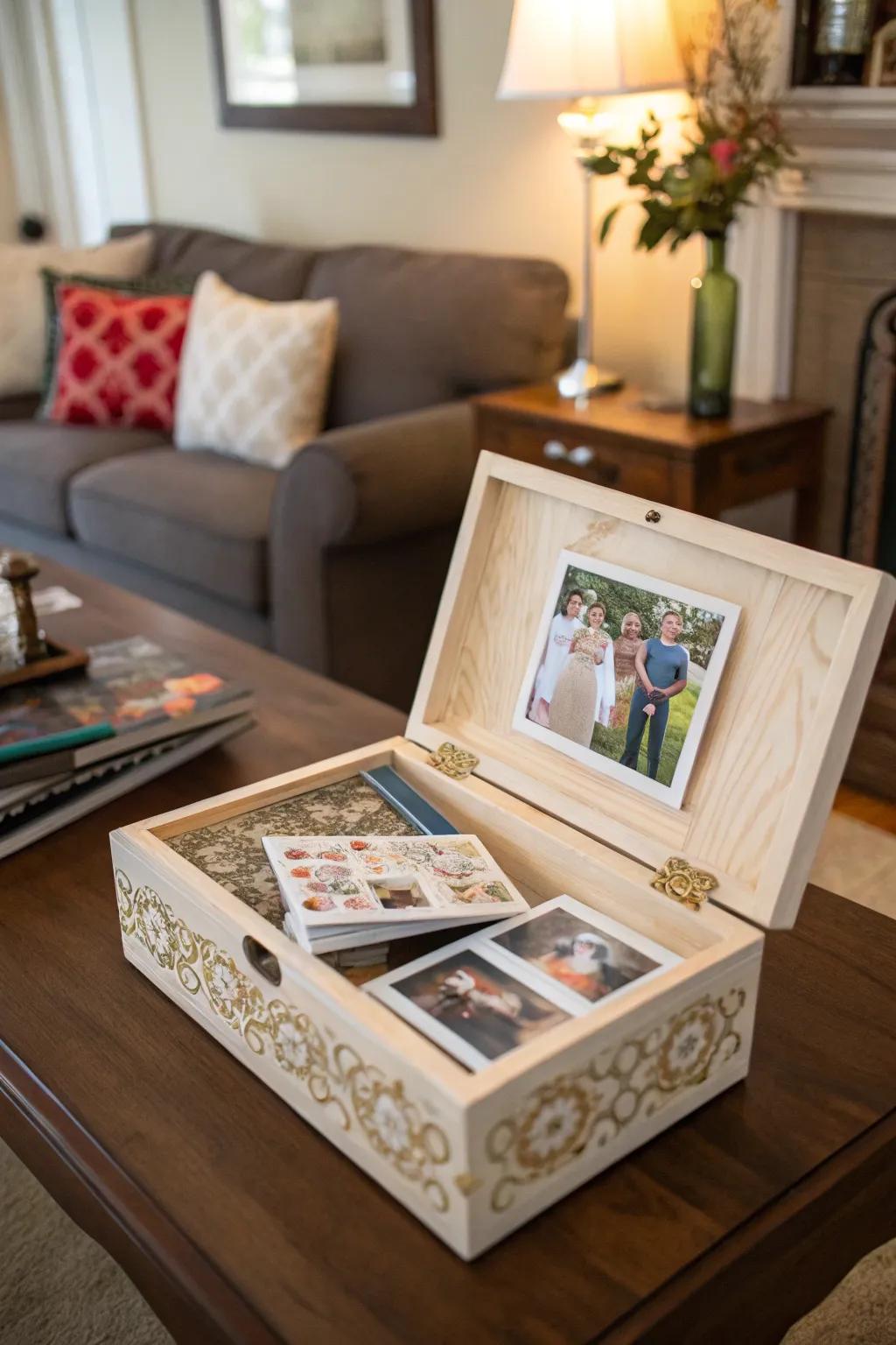 Keepsake box for displaying photos.