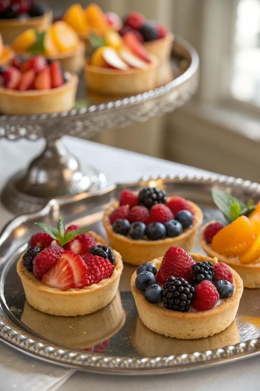 Sophisticated mini tartlets topped with fresh seasonal fruits.