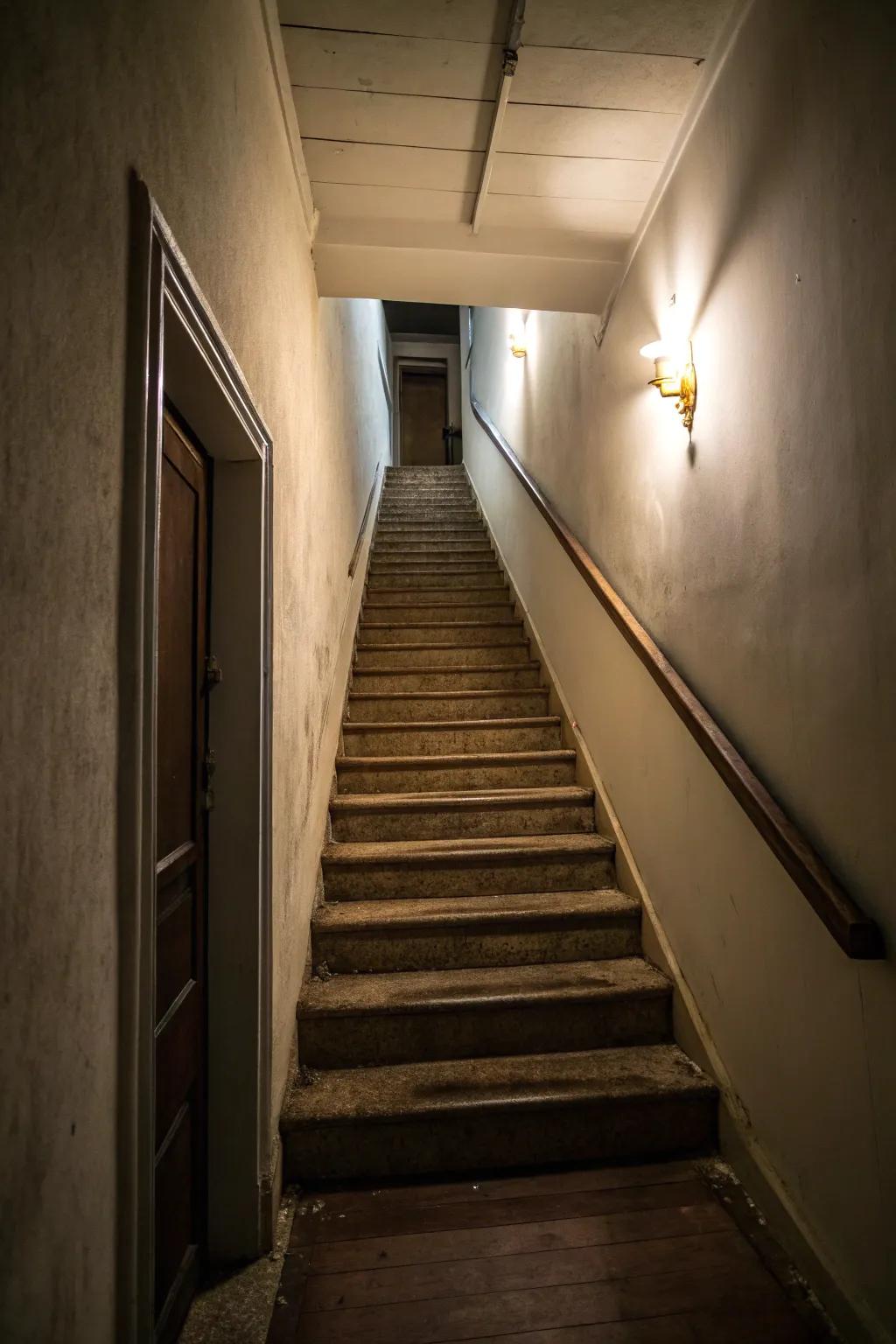 Staircase with risers removed creating a floating illusion.