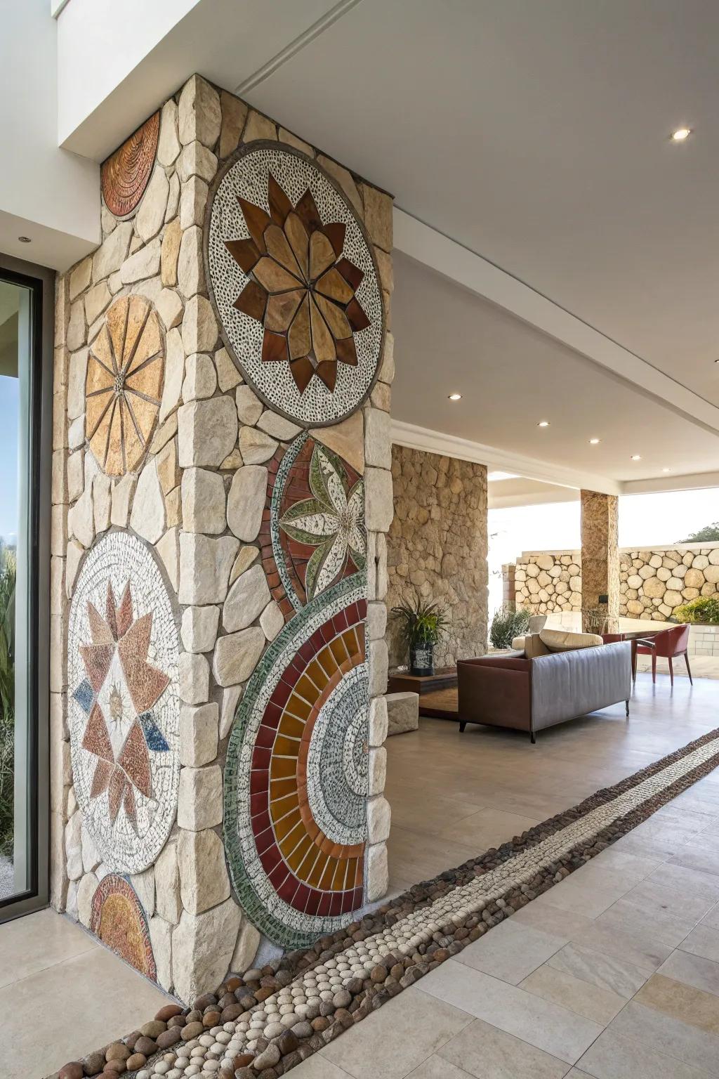 A home enriched by the creative flair of stone mosaics.