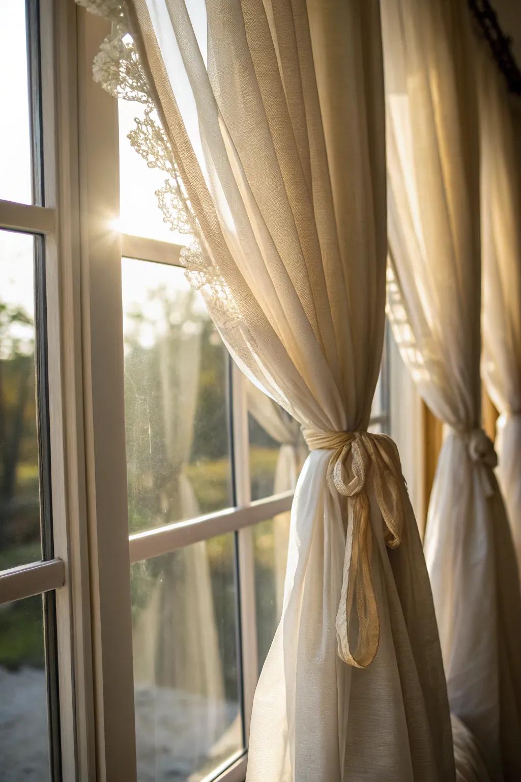 Add a touch of elegance with tulle curtain ties.