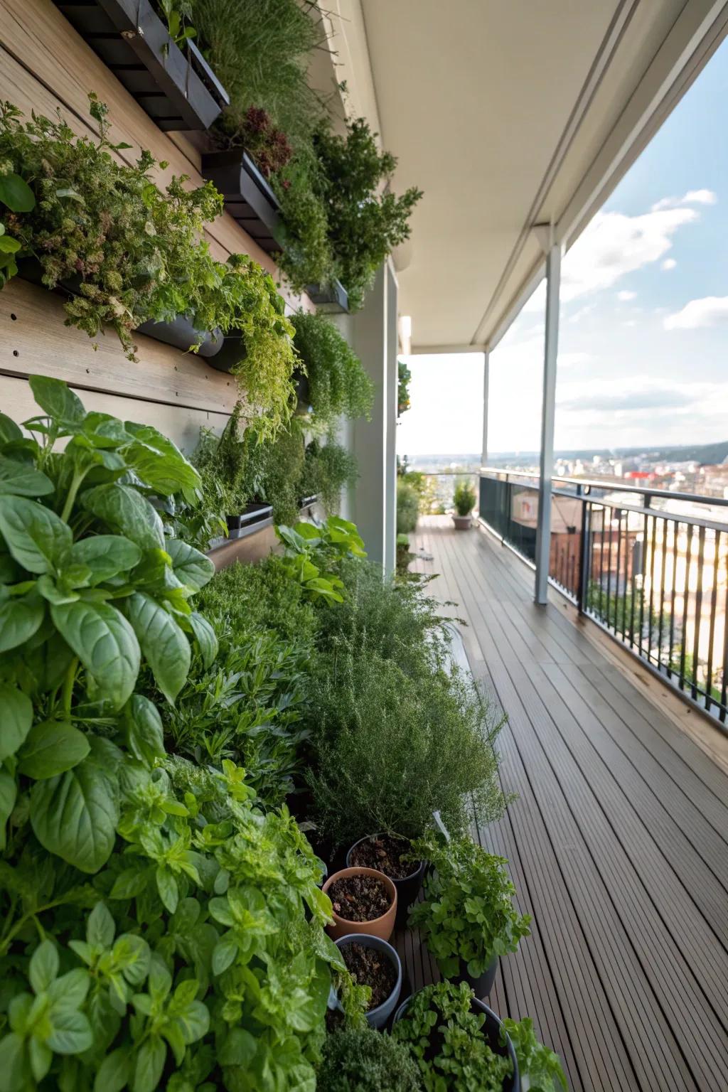 A flourishing upward herb garden beneath the deck, perfect for providing fresh flavors.